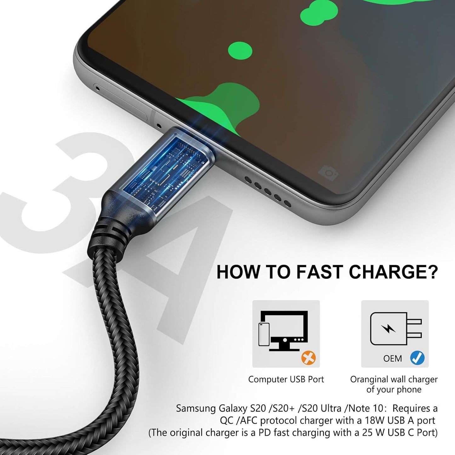 USB Type-C to a Cable 5Pack 6Ft Braided Fast Charging 3A Quick Charger Cord, 6 Foot Compatible Iphone 17/17 Pro/16E/16/15 Pro Max,Samsung Galaxy S10 S9 S8 Plus, Note 10 9 8, LG V50 V40 G8 G7(Grey)