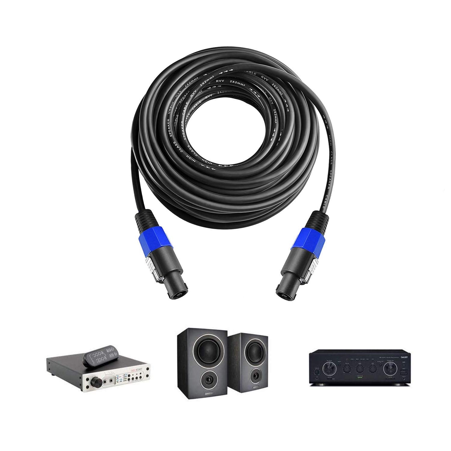 2Pcs 10 Feet Professional Speakon to Speakon Cables Wire Speaker Audio Amplifier Cord 7Mm with Twist Lock